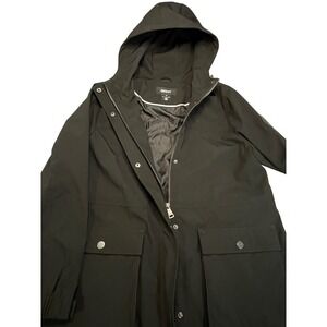 DKNY Women Black Hooded Longline Parka Jacket Size L winter coat